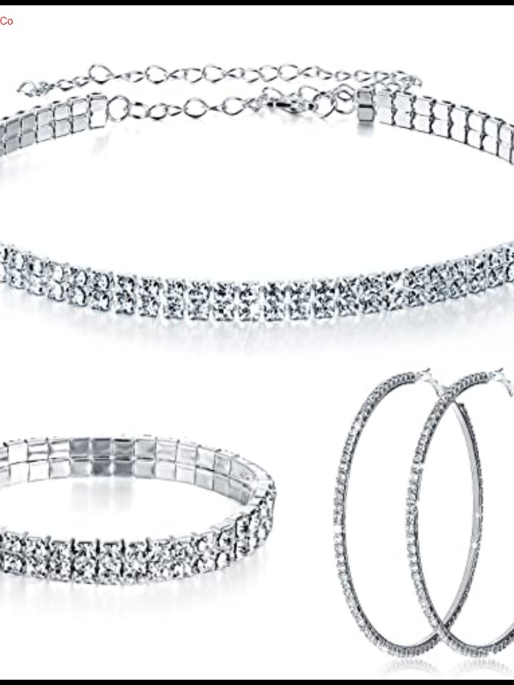 3 Pc Rhinestone Jewelry Set Choker Bracelet Earrings Formal Party